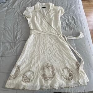BCBG White Cotton Embroidered Collared Dress Large Praire Boho Cottage